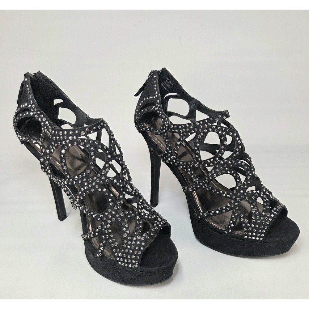 Zigi Soho Black Studded Peep Toe Heels Booties Size 9.5 Womens